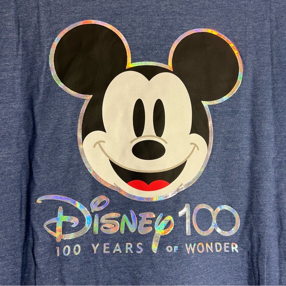 NWT Disney 100 Years of Wonder Holographic Blue Tee Shirt Top Size M - Picture 5 of 7
